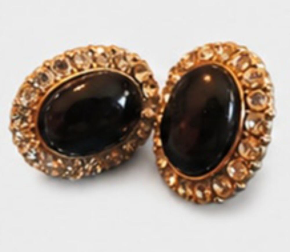 Black Rhinestone Earrings, elegant pierced earrings, 1960s Vintage kp-40
